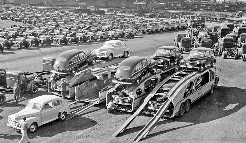 1940s ford motor company-factory-lot